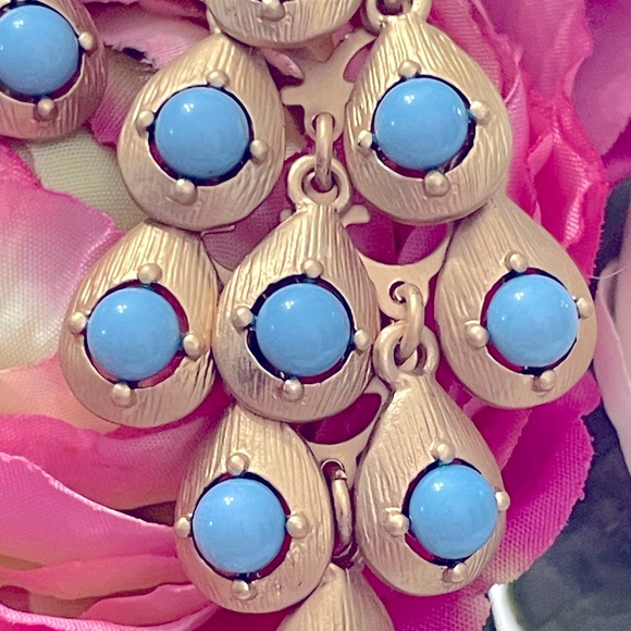 Darling Cascade Gold Faux Turquoise Stones Earrings - Picture 8 of 11